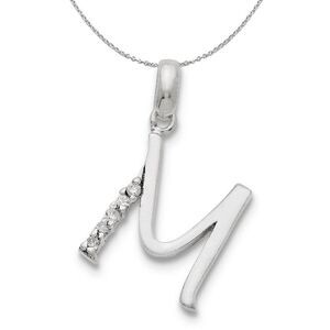 Sterling Silver and CZ, Lauren Collection, Initial M Necklace - 24 In